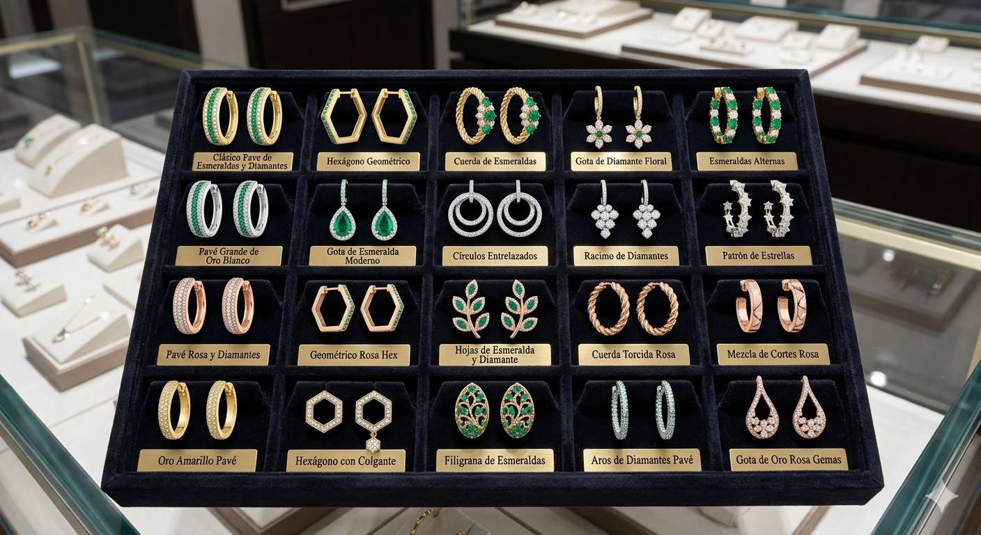Vitrina Pendientes Aretes Oro Diamantes Variados